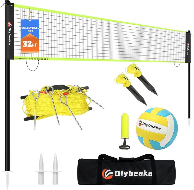 Olybeaka Portable Outdoor Volleyball Net Set for Backyard Beach with Adjustable Poles, Soft PU Volleyball & Pump, Carry Bag and Durable Anti-Sagging Net - Image 1